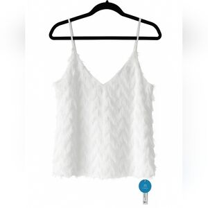 Cupshe White Fringe Feather Textured V-Neck Cami Tank Top Women’s Size Medium